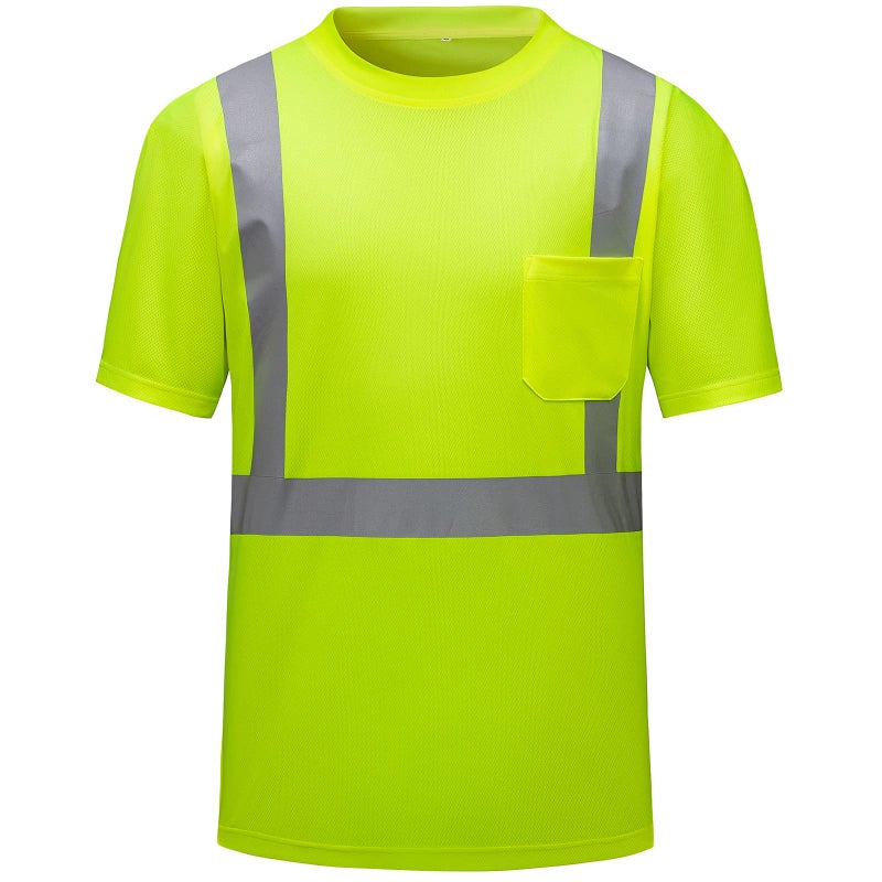 DPSAFETY High Visibility Shirts Quick Dry Safety T Shirts with Reflective Strips and Pocket Short Sleeve Mesh Hi Vis Construction Work Class 2 Shirt for Men/Women Lime,5XL - Image 1